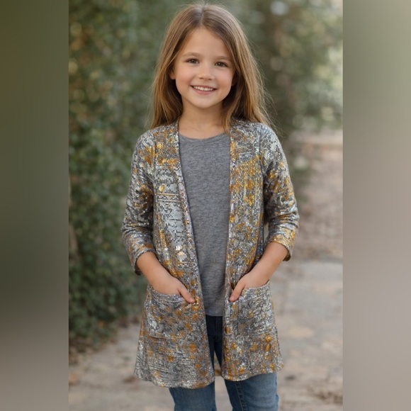 LuLaRoe Other - LuLaRoe Gray and Gold Trim Cardigan